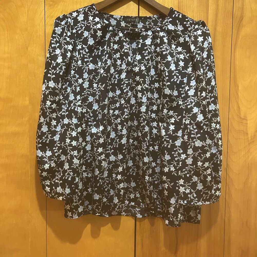 1.State Womens Black Floral Blouse-Puff Sleeve-Sz XXL-Flowy-Career-Office-Mature